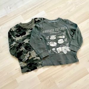Camo Dinosaur Waffle Weave Long Sleeve Shirt Tops Olive Green 3T